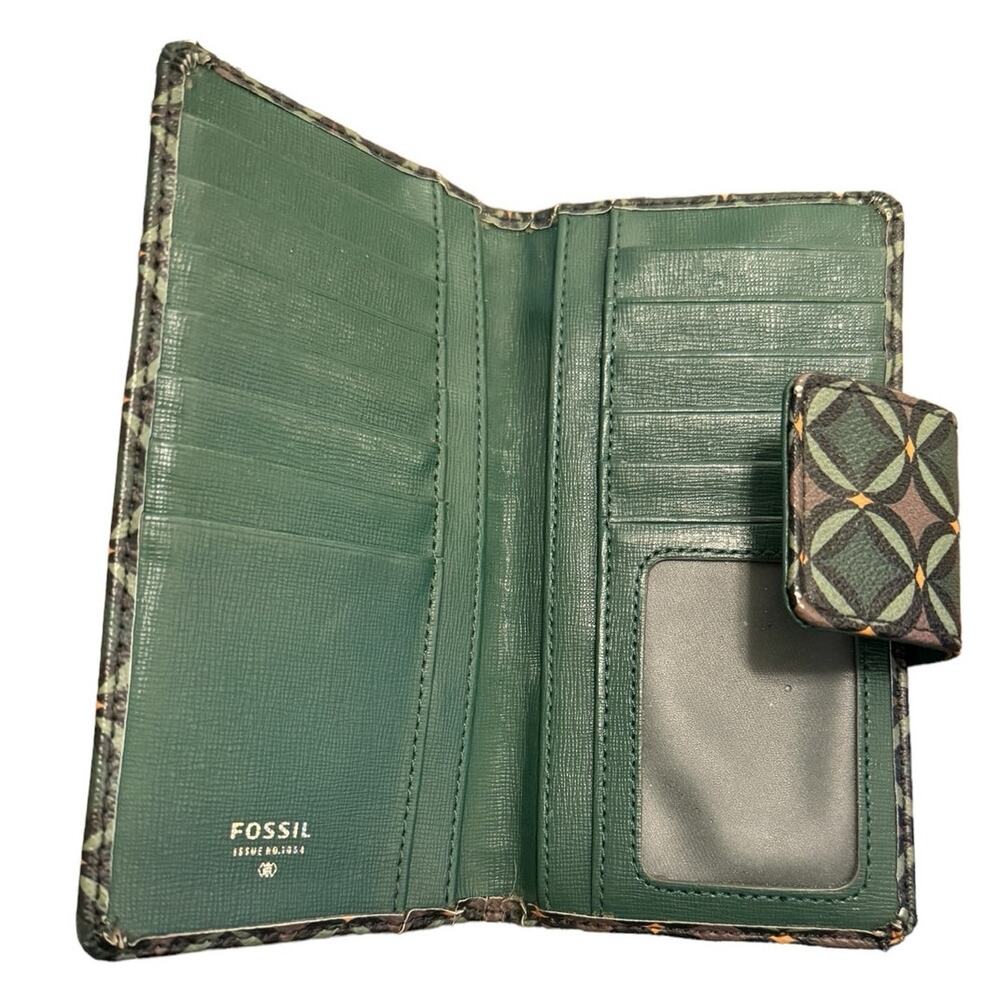 Fossil Long Wallet Patterned Green Snap Closure C… - image 5
